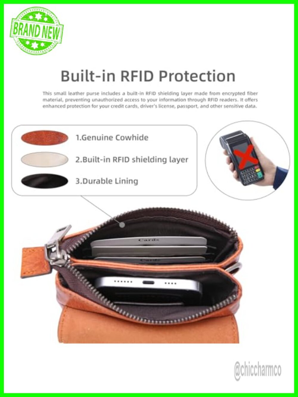 Small Crossbody Bag RFID Blocking Genuine Leather Wallet Purse Travel - Picture 5 of 6